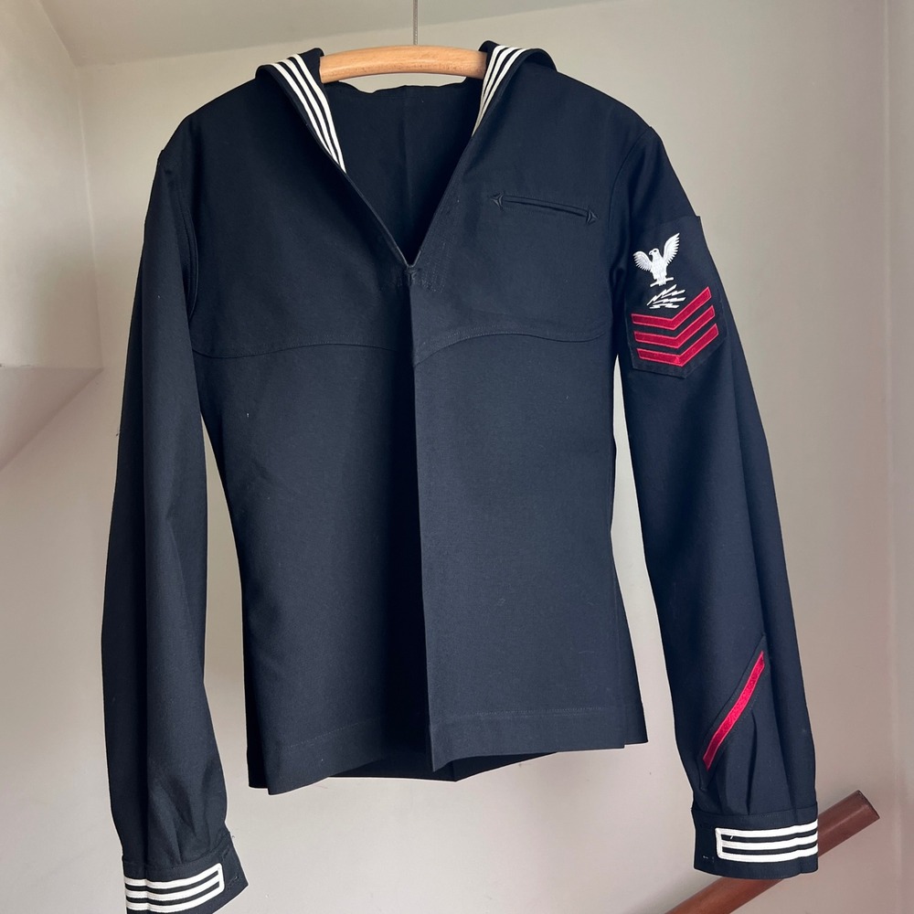 Defense Logistics Agency Navy Sailor Jumper 42L Blue Wool Dress Uniform Shirt - Picture 3 of 8